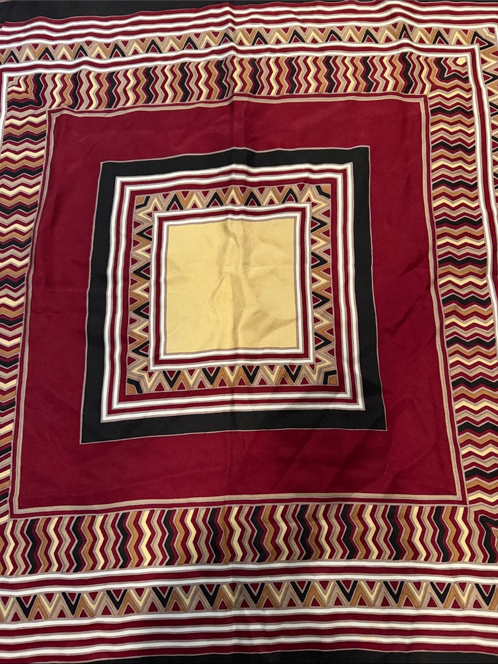 Vintage Caruso Silk Scarf in Burgundy, Black & Gold Trim - Picture 4 of 6
